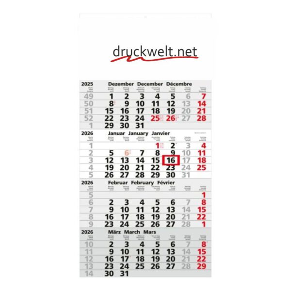 4/0 fbg. bedruckte Kopfklappe – Format 300 x 160 mm – inkl.  Mehrmonatskalender